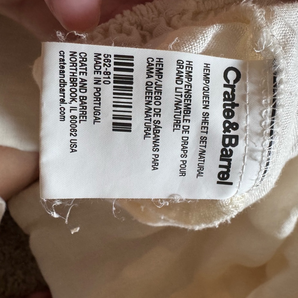 Crate&Barrel Natural Hemp Queen Sheet Set